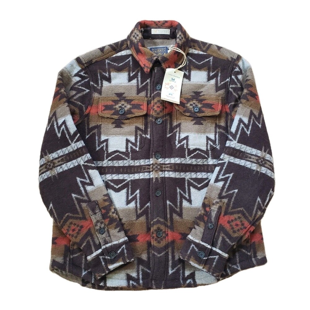 NWT Faherty Doug Good Feather Sz Medium Aztec Range Fleece Lined Mens CPO Jacket